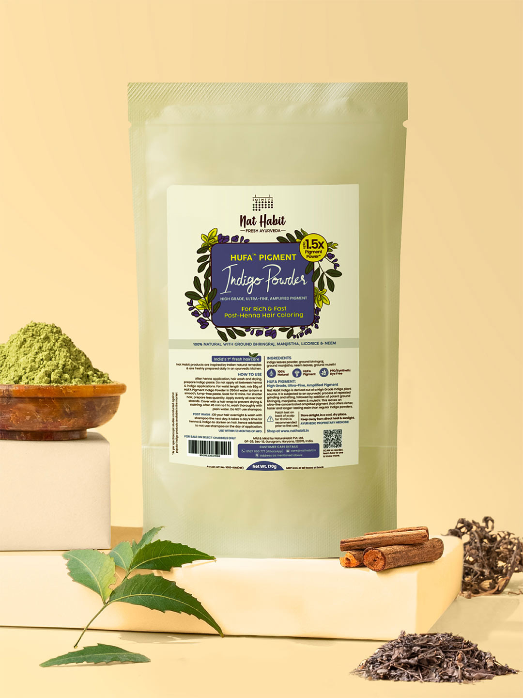 Nat Habit HUFA Pigment Indigo Powder Natural Hair Color Dye 170g - Black