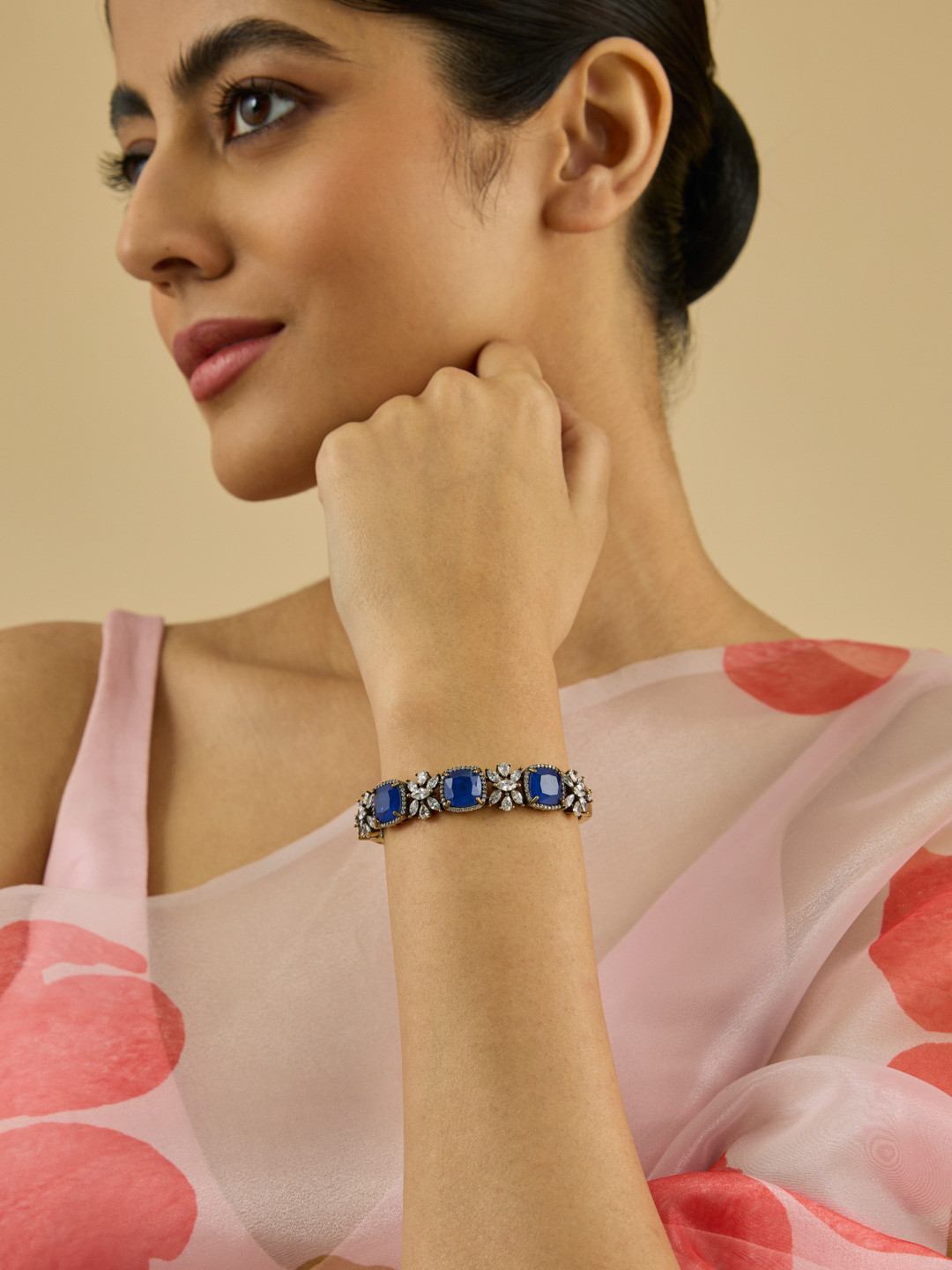 Kushal's Fashion Jewellery Victorian-Plated Zircon-Studded Kada Style Bracelet