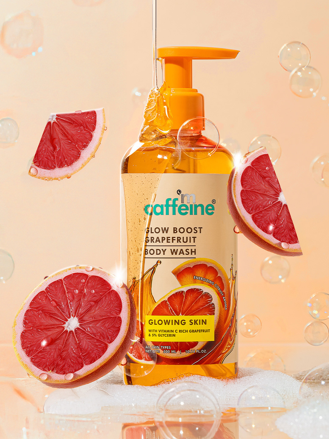 MCaffeine Glow Boost Grapefruit Body Wash With 5% Glycerin - 300 ml