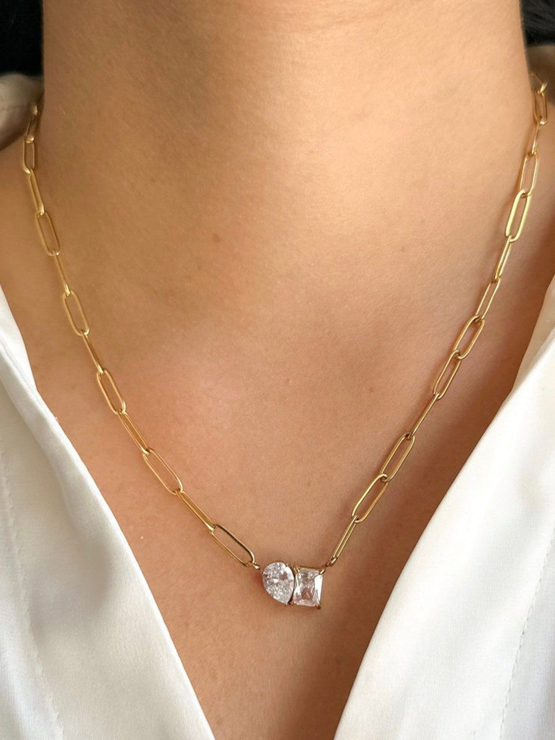 JEWILLEY Gold-Plated Geometric Shaped Statement Necklace