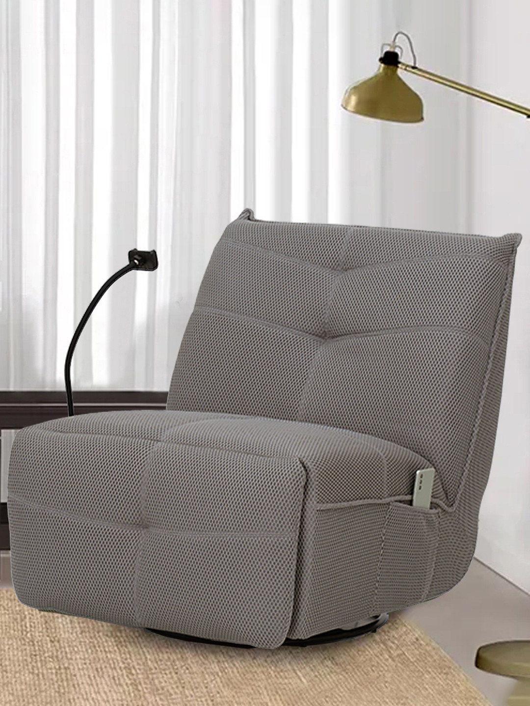 Royaloak Florence Fabric Power Motion Grey & Black 1 Seater Recliner With USB