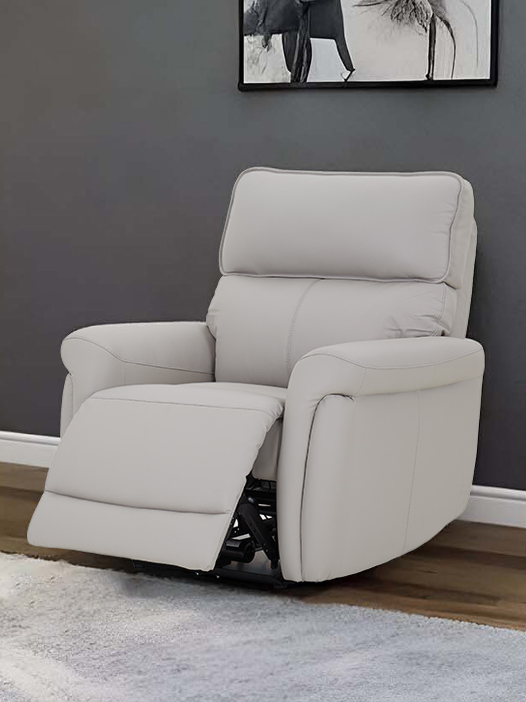 Royaloak Latina Italian Grey Leather Manual 1 Seater Recliner
