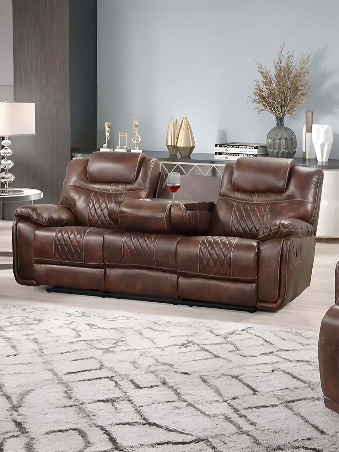 Royaloak Brown Texas American Leatherette Manual Sofa 3 Seater Recliner