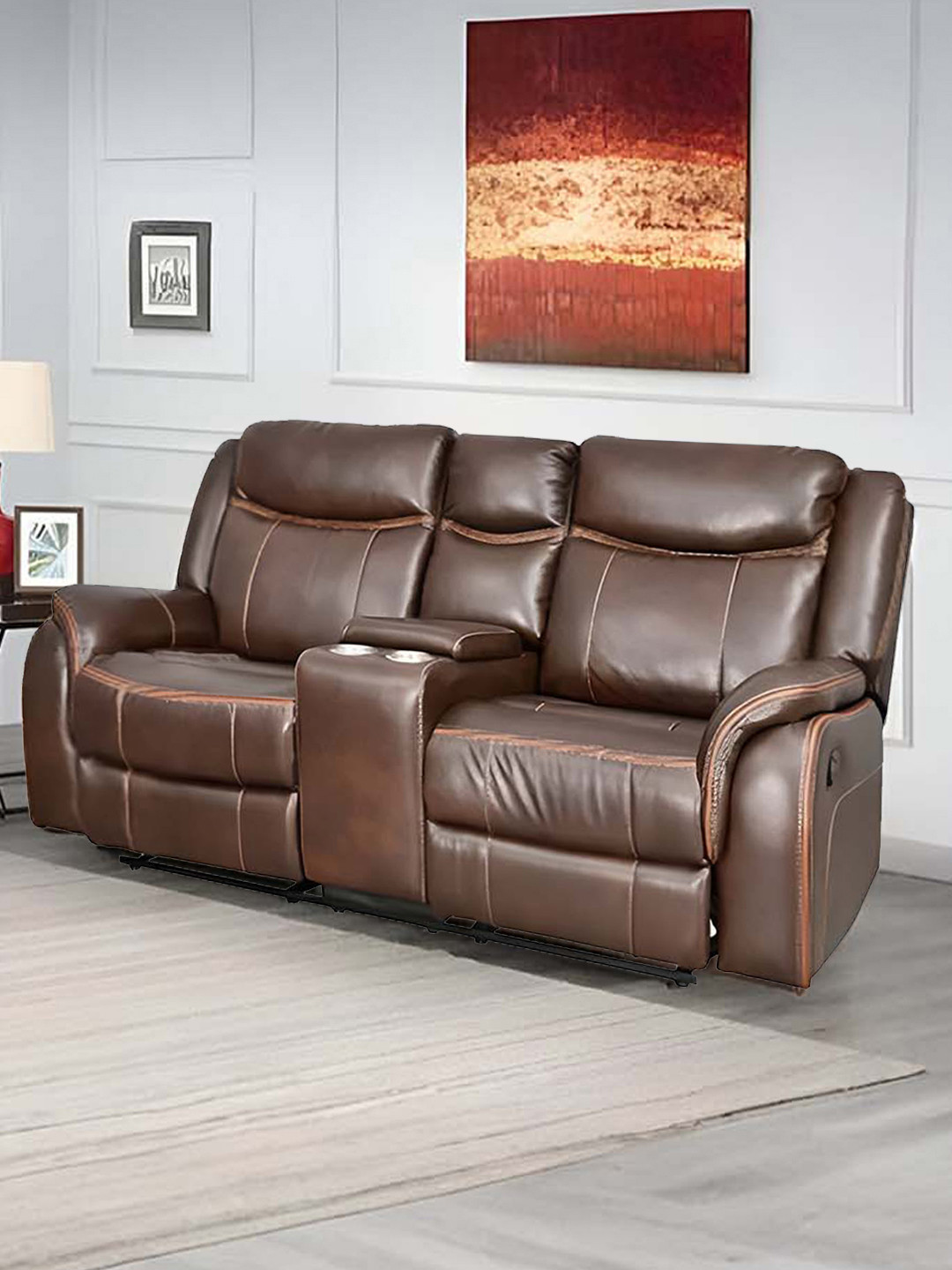 Royaloak Brown Rome Italian Leatherette Manual 2 Seater Recliner