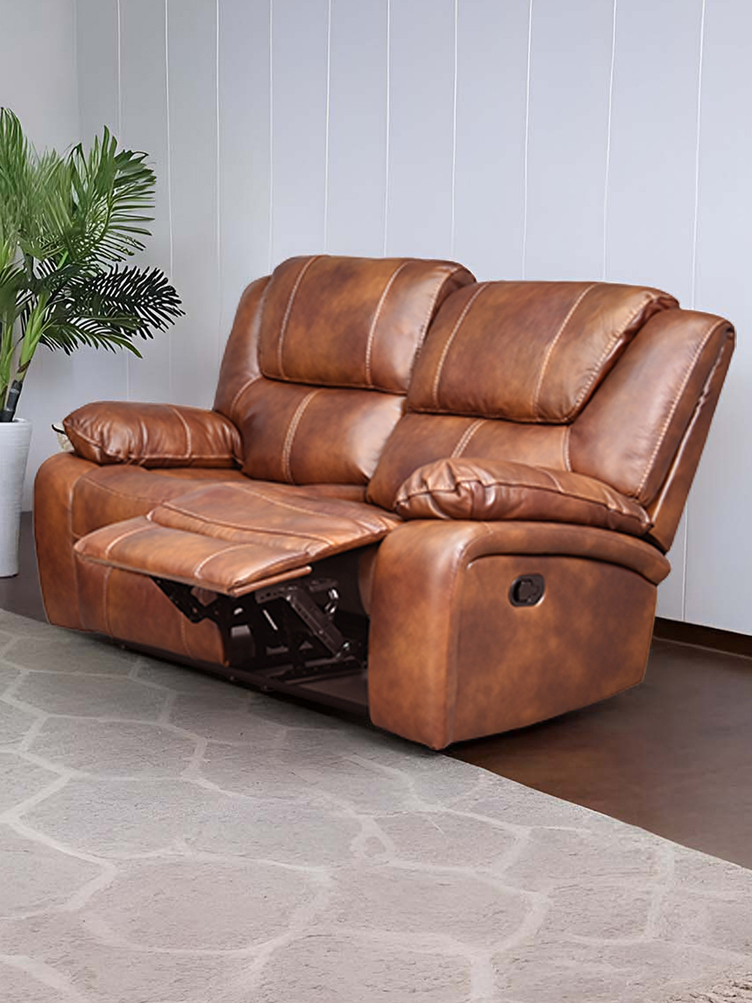 Royaloak Brown Naples Italian Leather Manual Chair 2 Seater Recliner