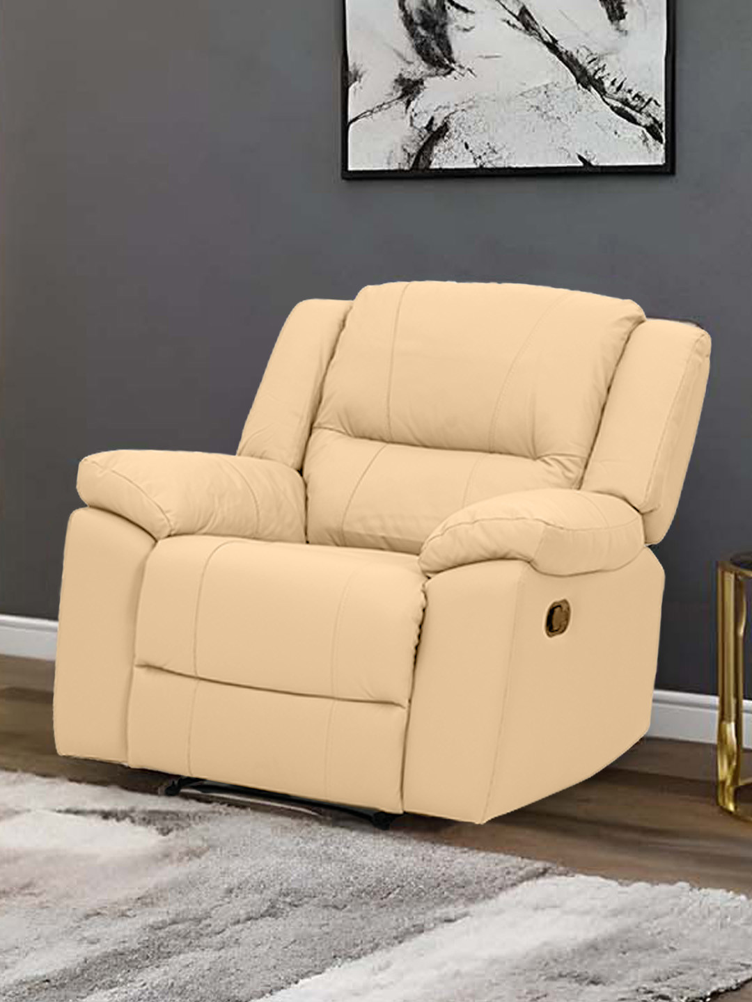 Royaloak Milan Italian Half Beige Leather Manual 1 Seater Recliner