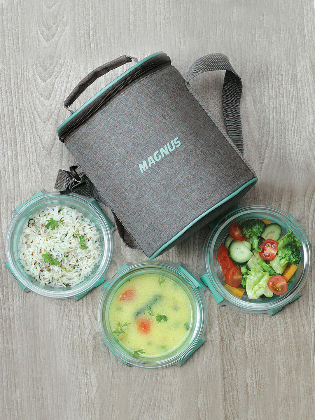 MAGNUS Glock Linen Glass Dishwasher and Microwave Safe 3PCs Lunch Box With Spoon and Fork