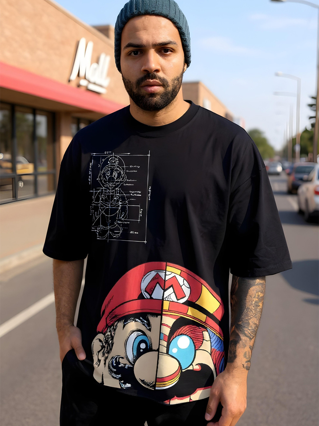 FLYIND VOGUE OUTFIT Men Super Mario Bio Finish Graphic Printed Cotton Oversized T-shirt