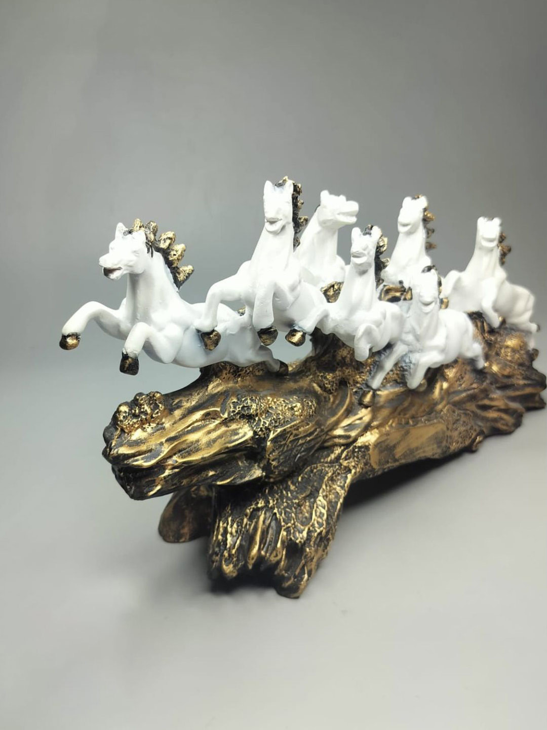 The Gharnish Seven Horse for Vastu White Polyresin Natural Living Room Medium Showpiece - 10 Inches