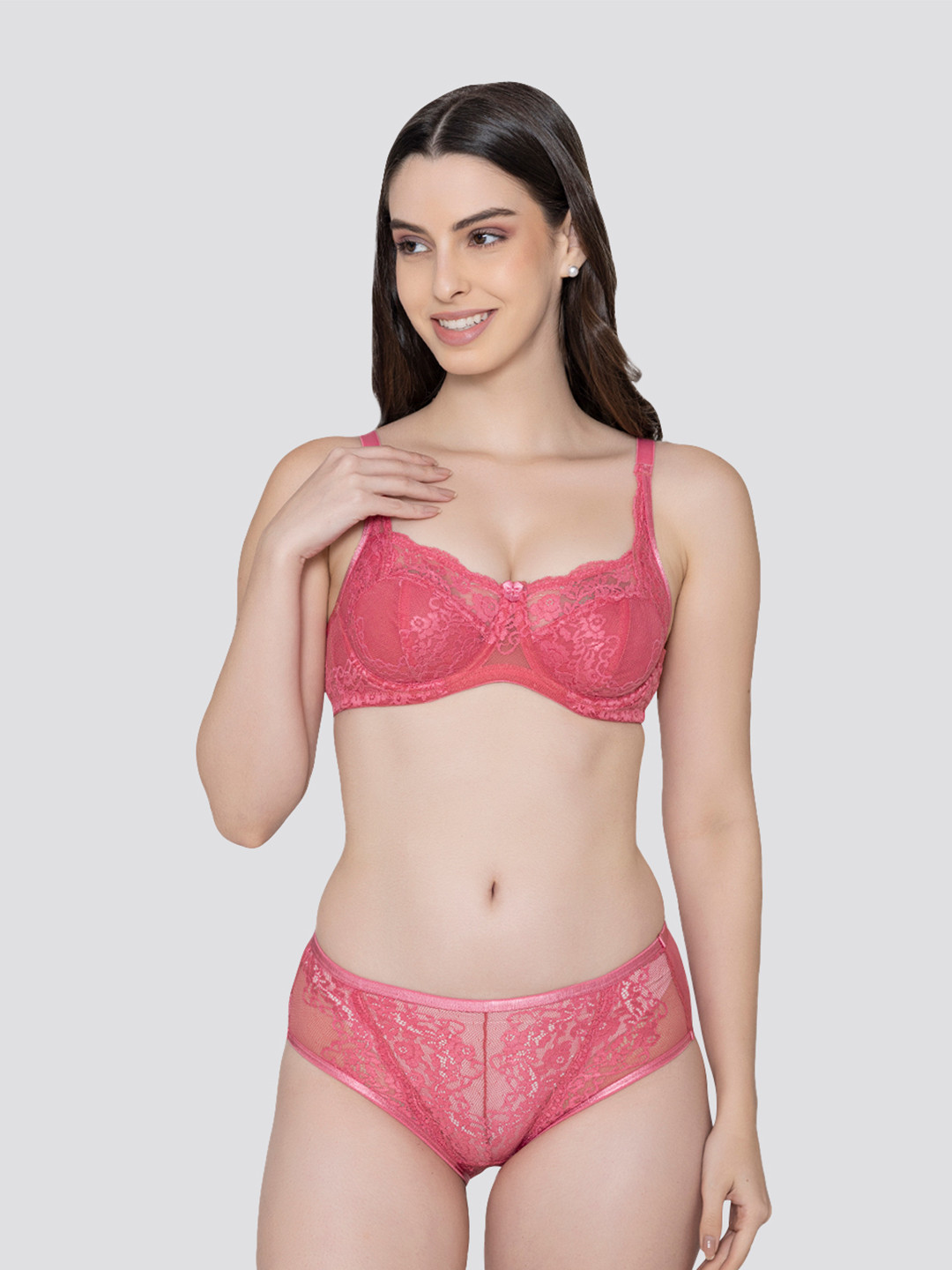 K LINGERIE Pack of 1 Brassica  Bikini Cut Lace Bra Panty Set RST