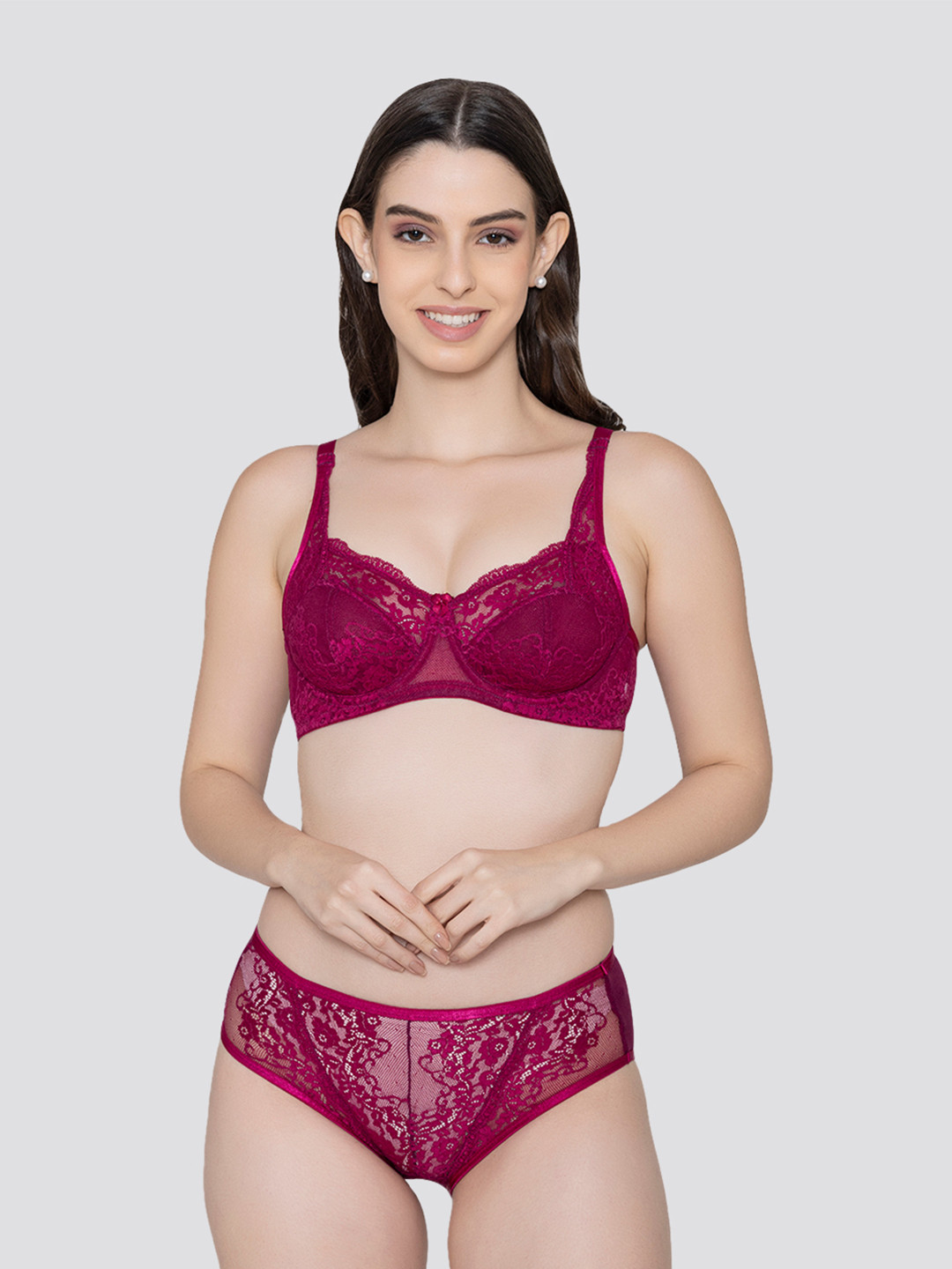 K LINGERIE Pack of 1 Brassica  Bikini Cut Lace Bra Panty Set BGD