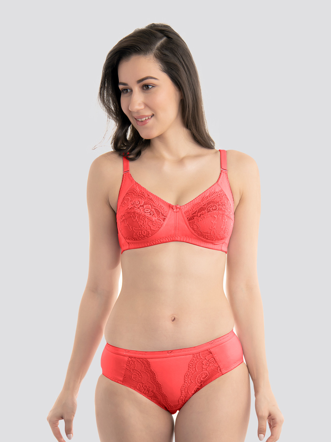 K LINGERIE Pack of 1 Audi Bikini Cut Lace Bra Panty Set HPNK