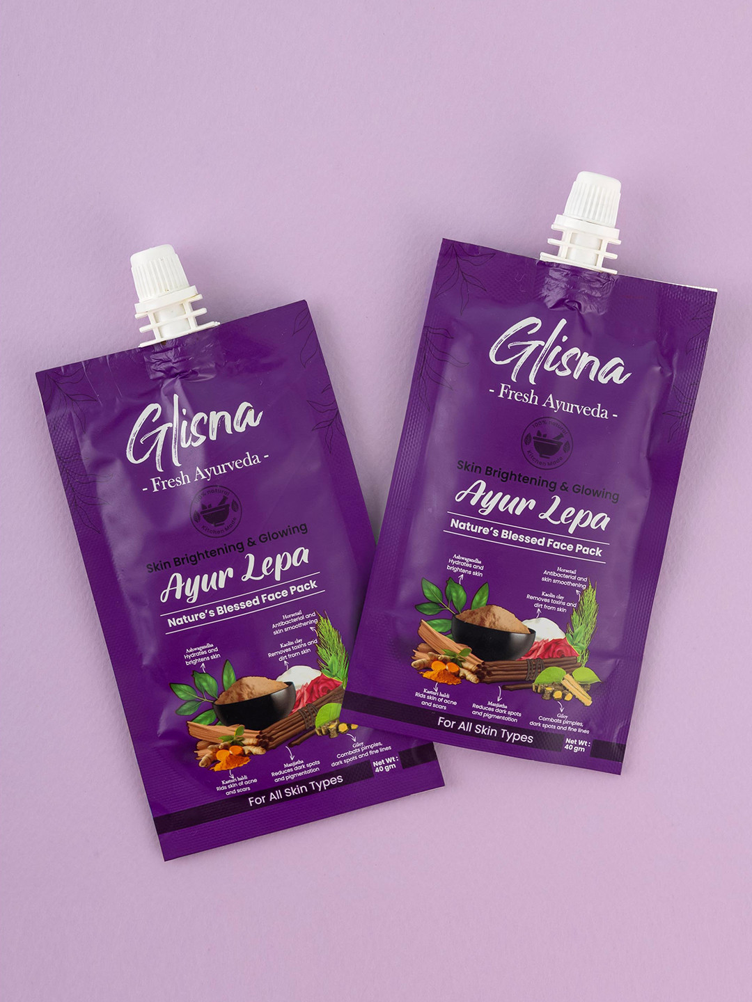 GLISNA Set Of 2 Ayur Lepa Face Pack For Brightening & Glowing Skin - 40 g Each