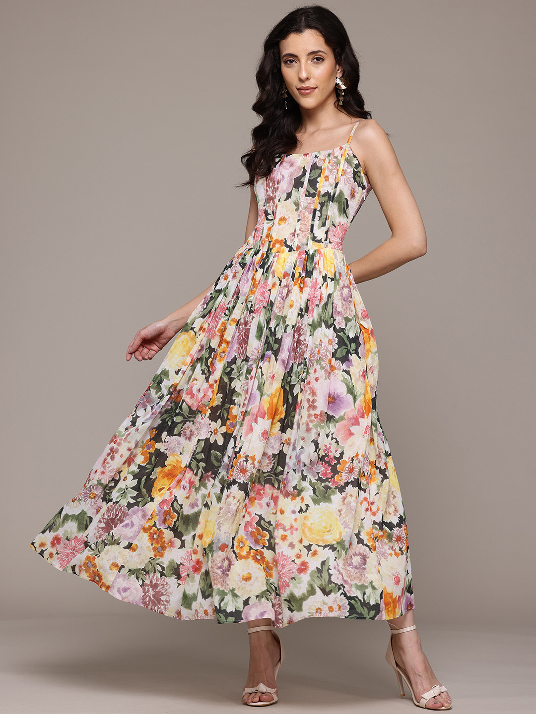 Label Ritu Kumar Floral Printed Fit & Flare Maxi Dress with Corset Bodice