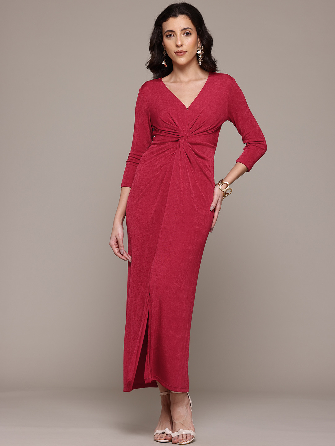 Label Ritu Kumar Twist Detail Bodycon Maxi Dress with Front Slit