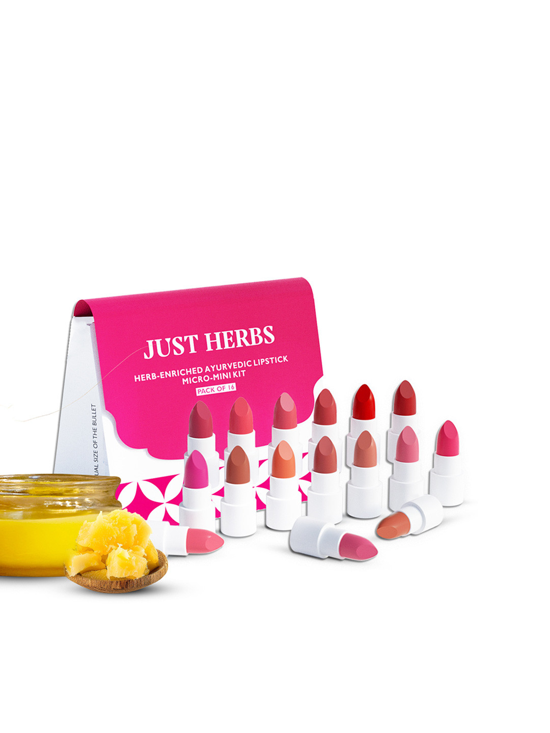 Just Herbs Set 16 Herb-Enriched Ayurvedic Micro Mini Kit Lipstick - 7g Each