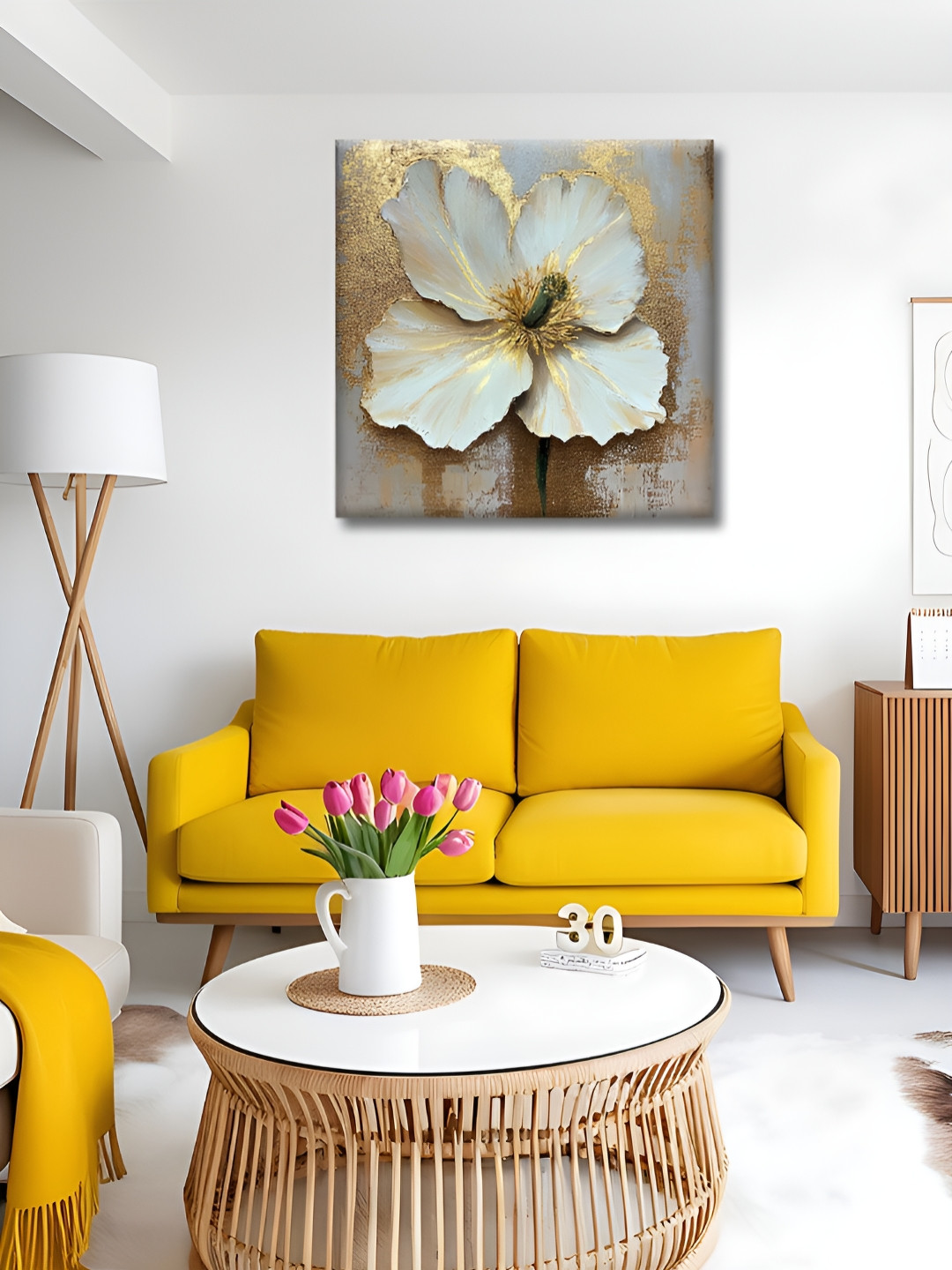 OLIVE TREE Gold-Toned & White Floral And Botanical Canvas Wall Art