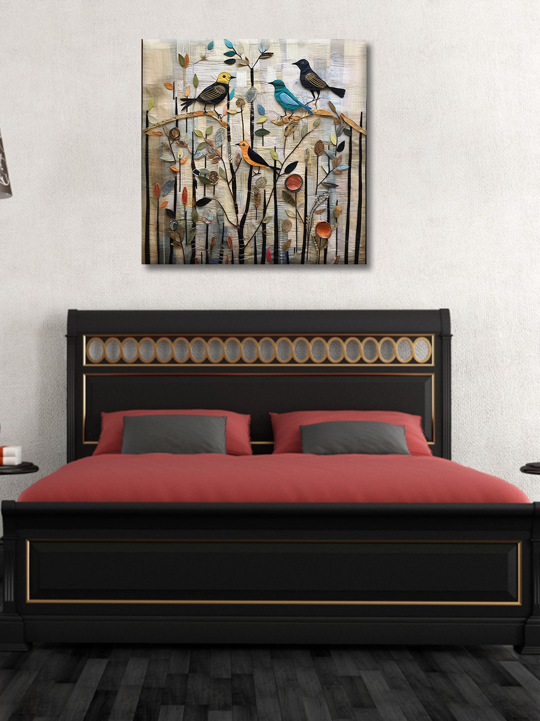 OLIVE TREE Beige & Blue Birds and Animals Printed Canvas Wall Art