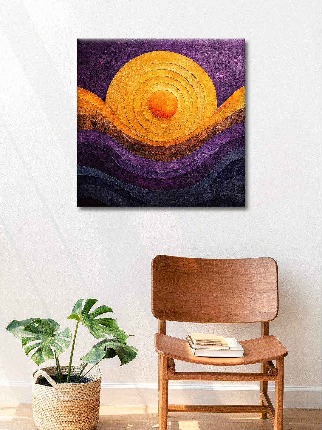 OLIVE TREE Yellow And Purple Abstract Canvas Wall Art