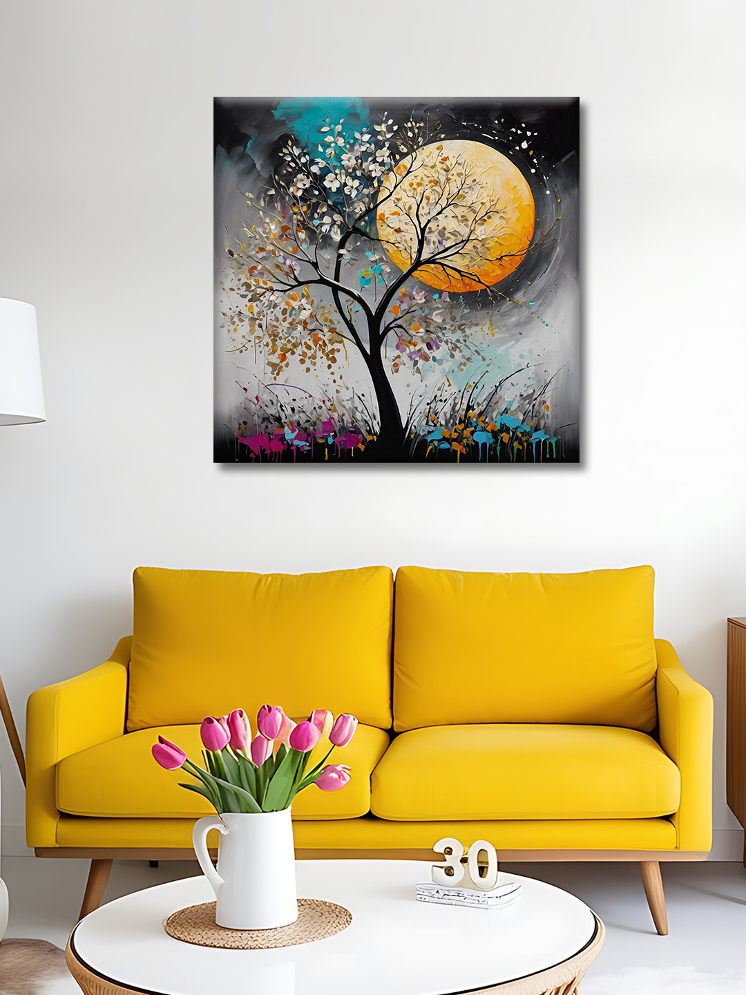 OLIVE TREE Grey & Yellow Canvas Floral and Botanical Wall Paintings
