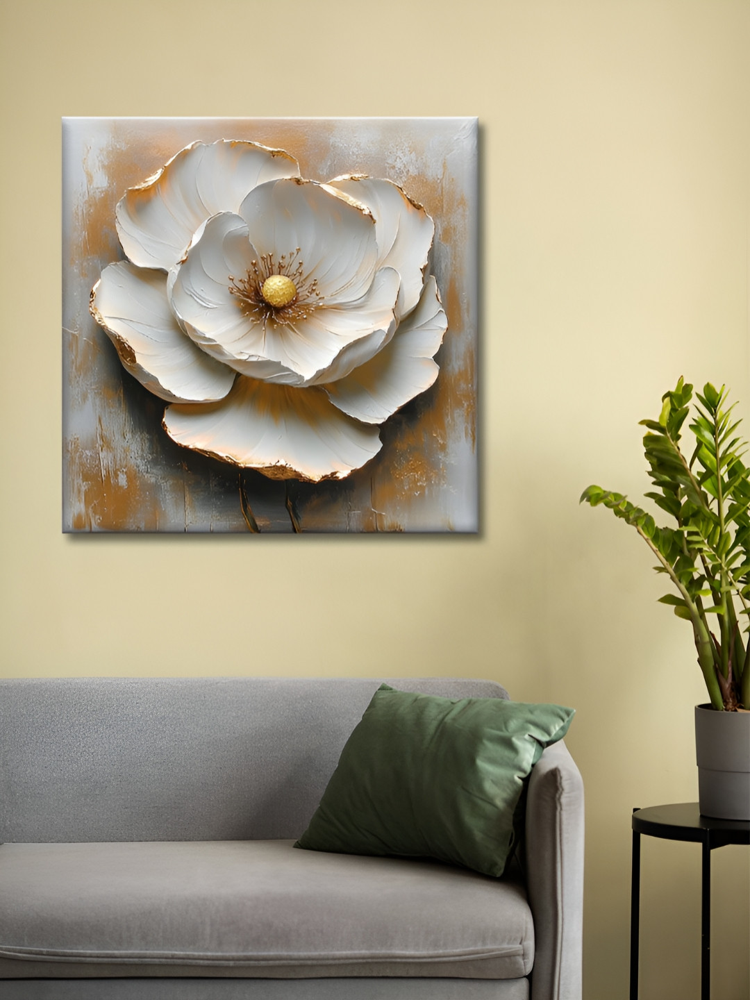 OLIVE TREE White And Gold-Toned Floral and Botanical Canvas Wall Art