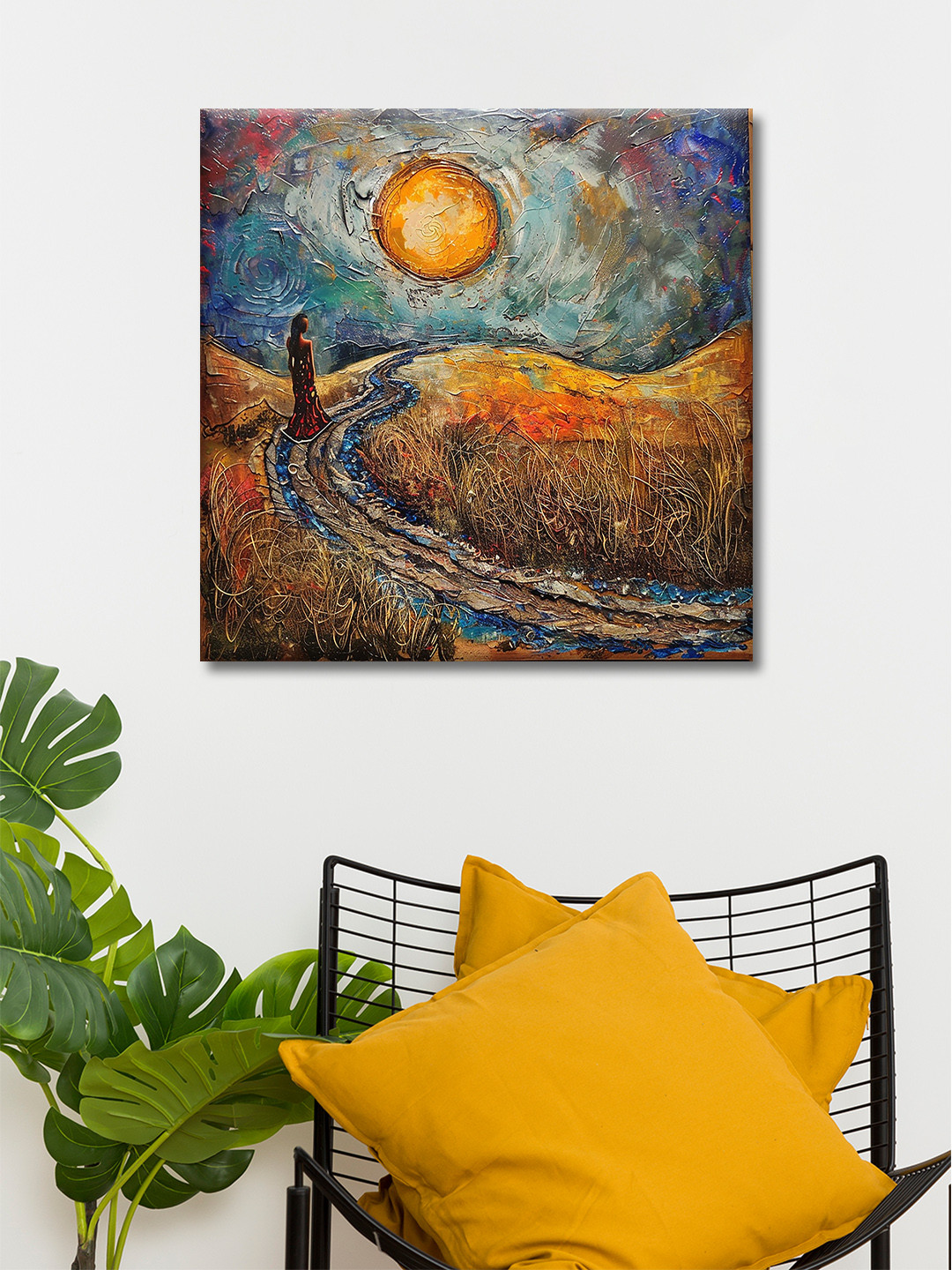 OLIVE TREE Blue And Orange Abstract Canvas Wall Art