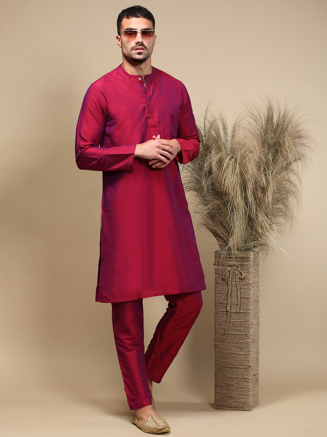 WHITE HEART Band Collar Straight Kurta