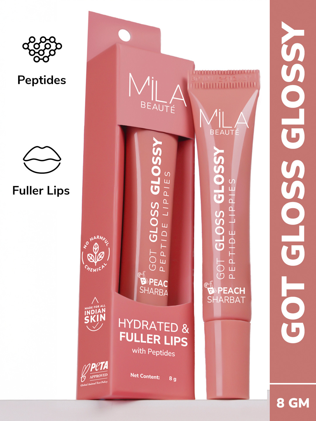 MILA BEAUTE Got Gloss Glossy Peptide Lip Balm With Hyaluronic Acid - 8 g -Peach Sharbat