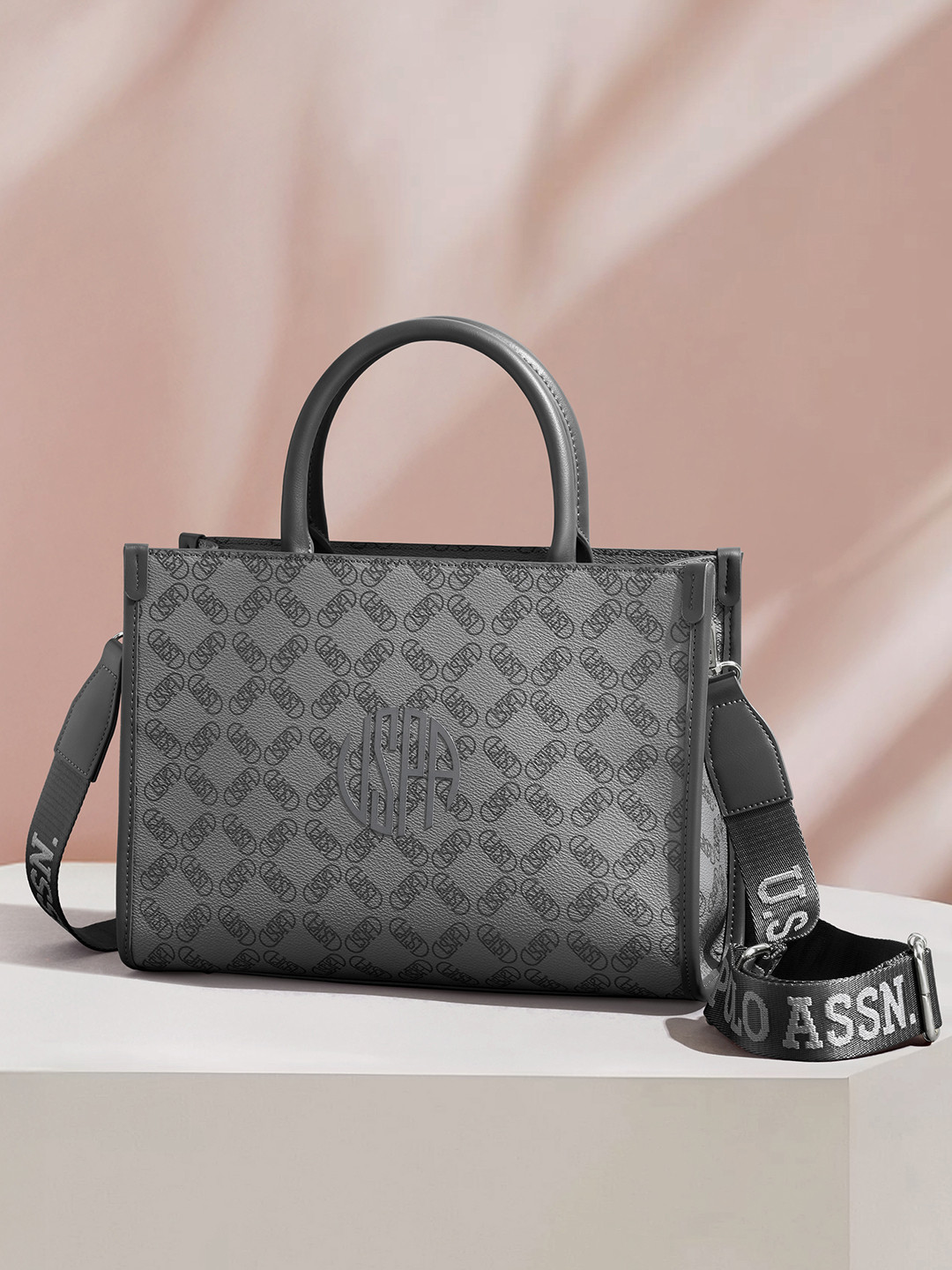 U.S. Polo Assn. Women Typography Printed Structured Handheld Bag