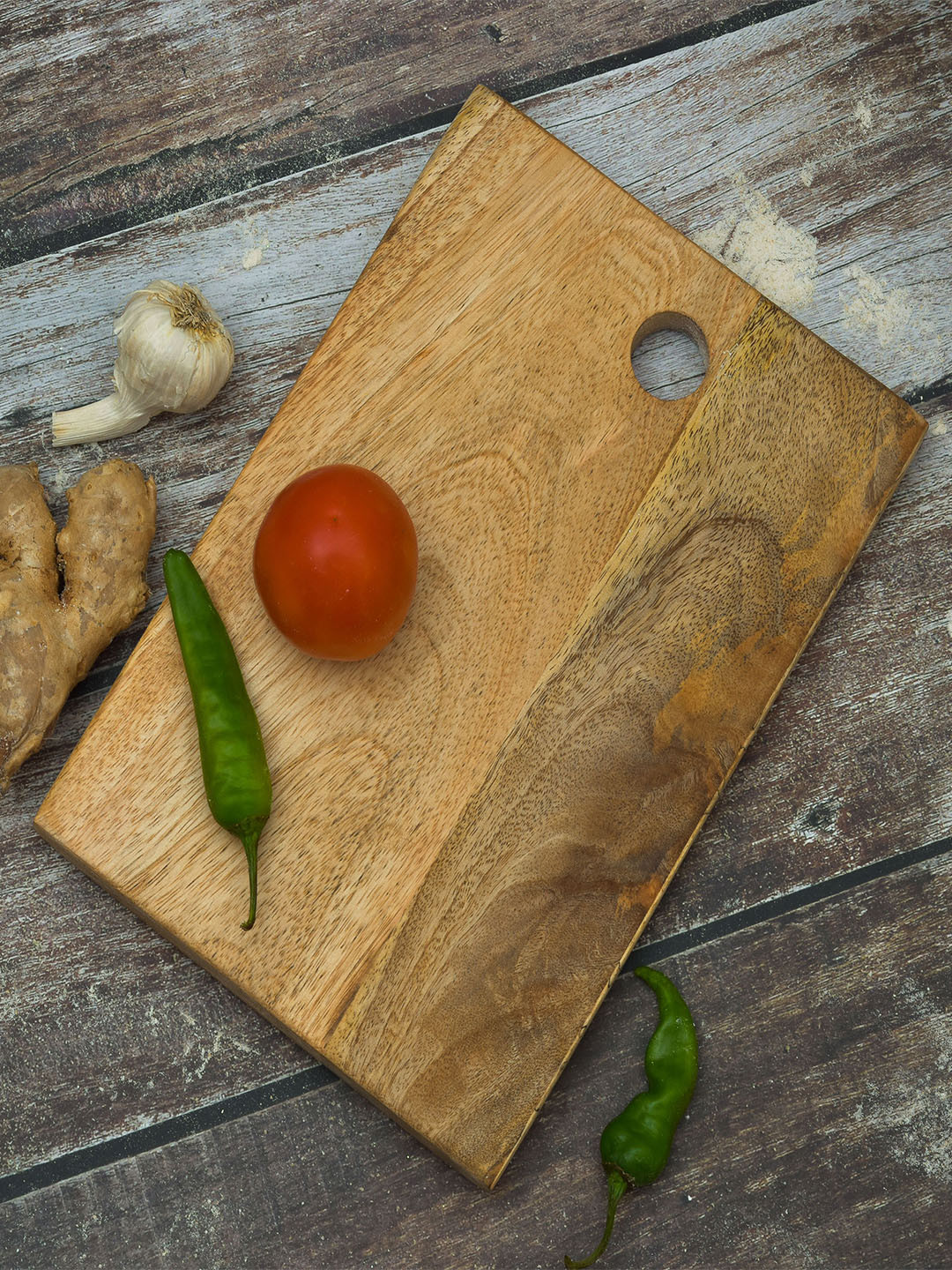 oggn Brown & Grey Natural Mango Wood Center Hole Chopping Board