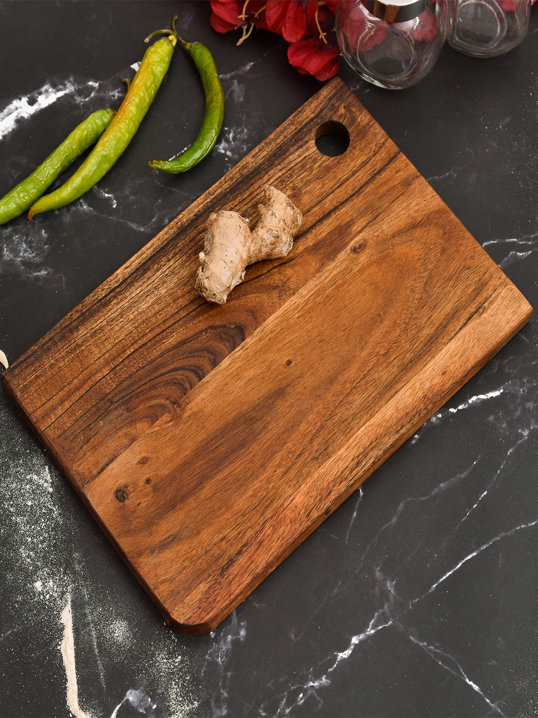 oggn Brown Natural Acacia Wood Corner Hole Chopping Board