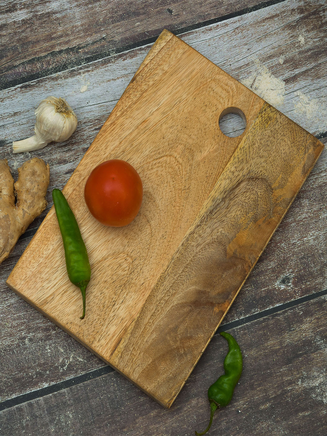 oggn Brown & Grey Natural Mango Wood Center Hole Chopping Board
