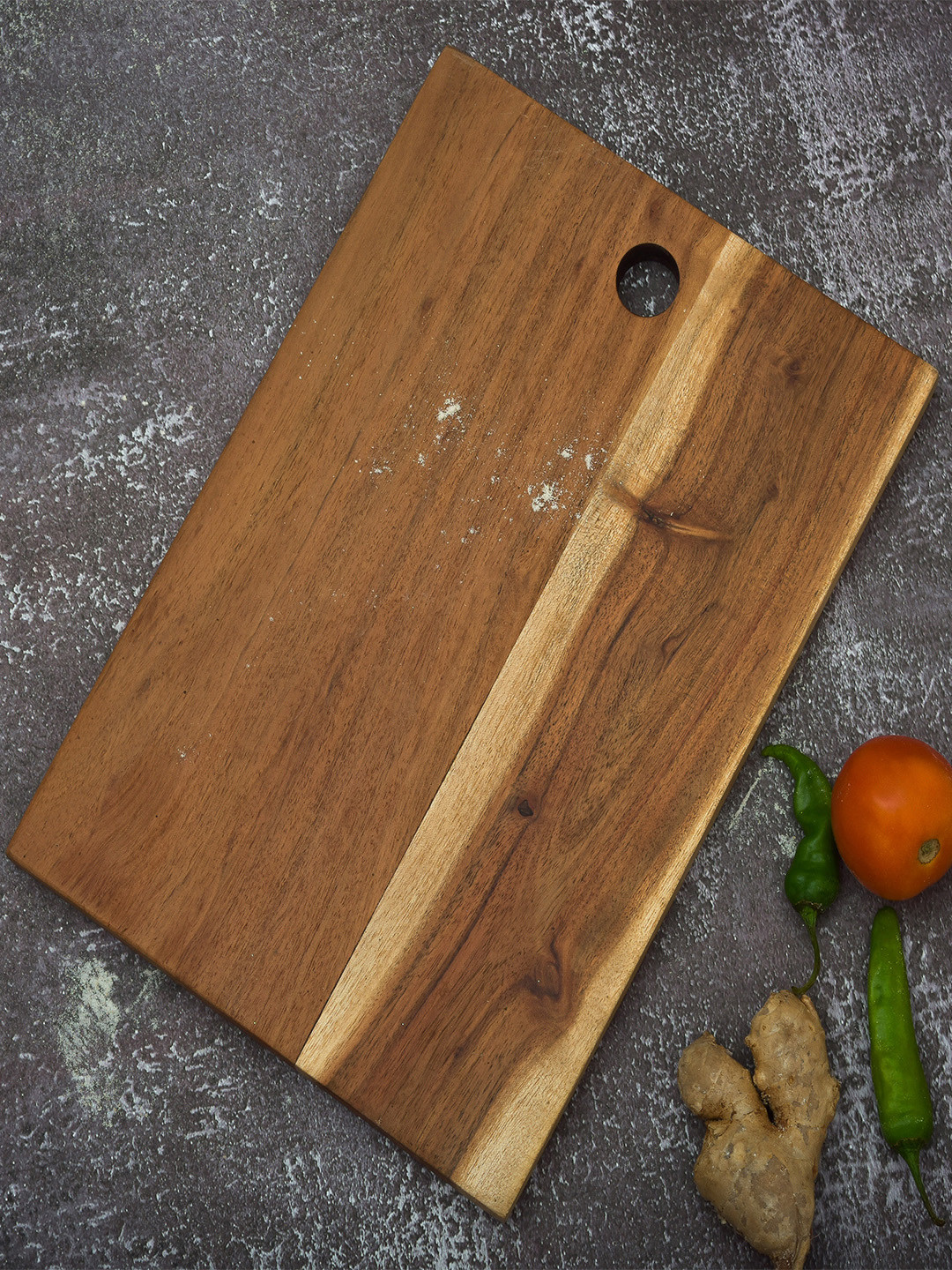 oggn Brown Natural Acacia Wood Center Hole Chopping Board