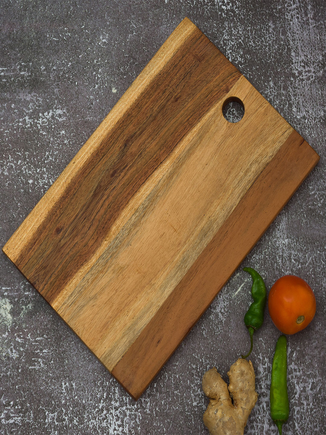 oggn Brown Natural Acacia Wood Center Hole Chopping Board