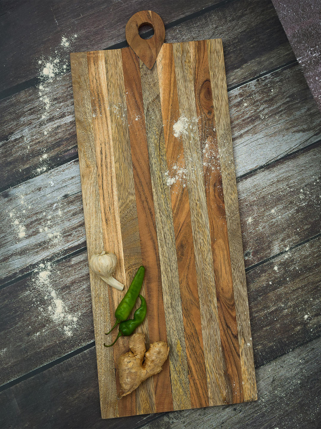 oggn Brown Natural Mixwood V Shape Handle Chopping Board