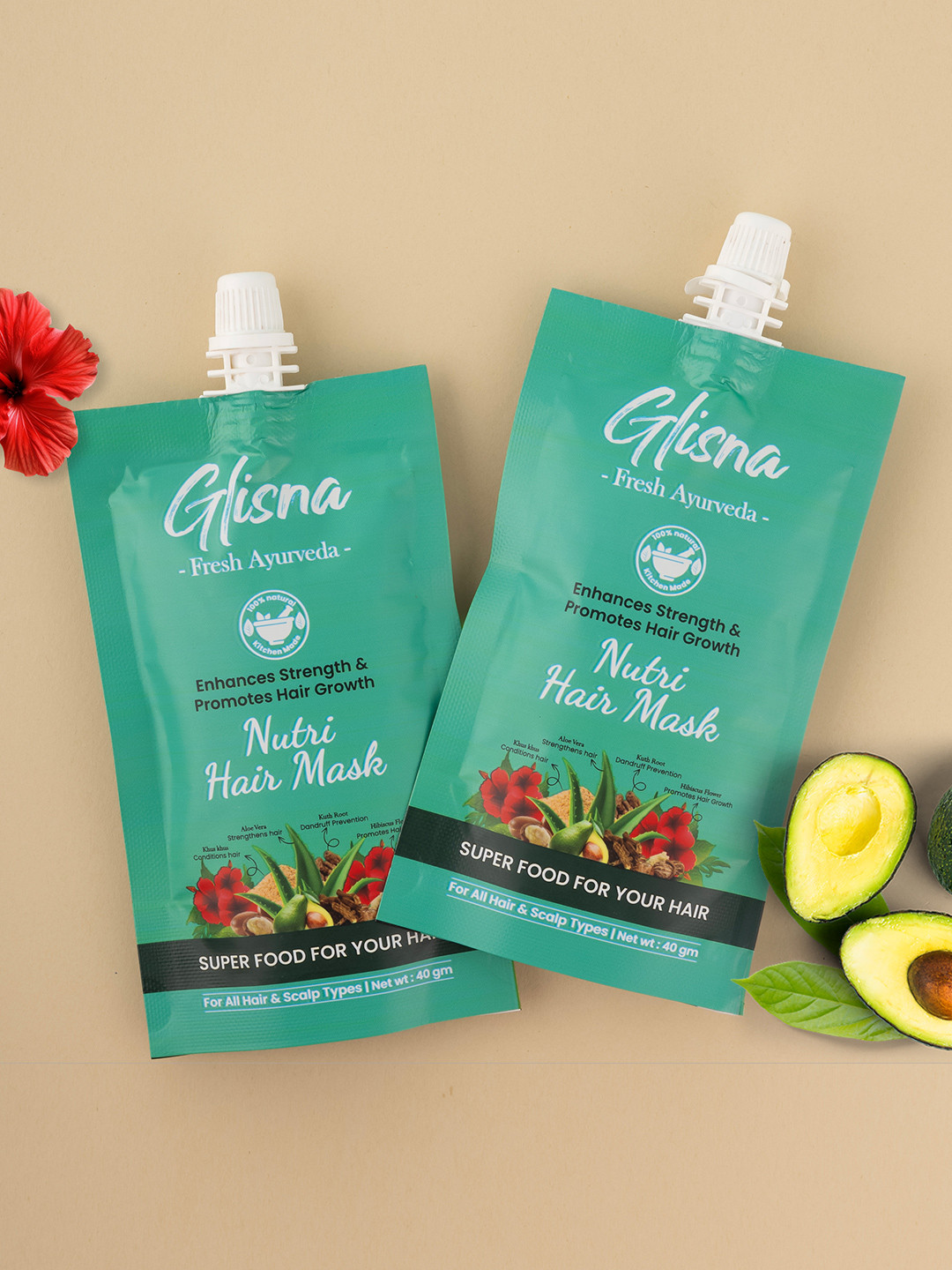 GLISNA Set Of 2 Nutri Hair Mask For Hair Strengthening & Thickening - 40 g Each