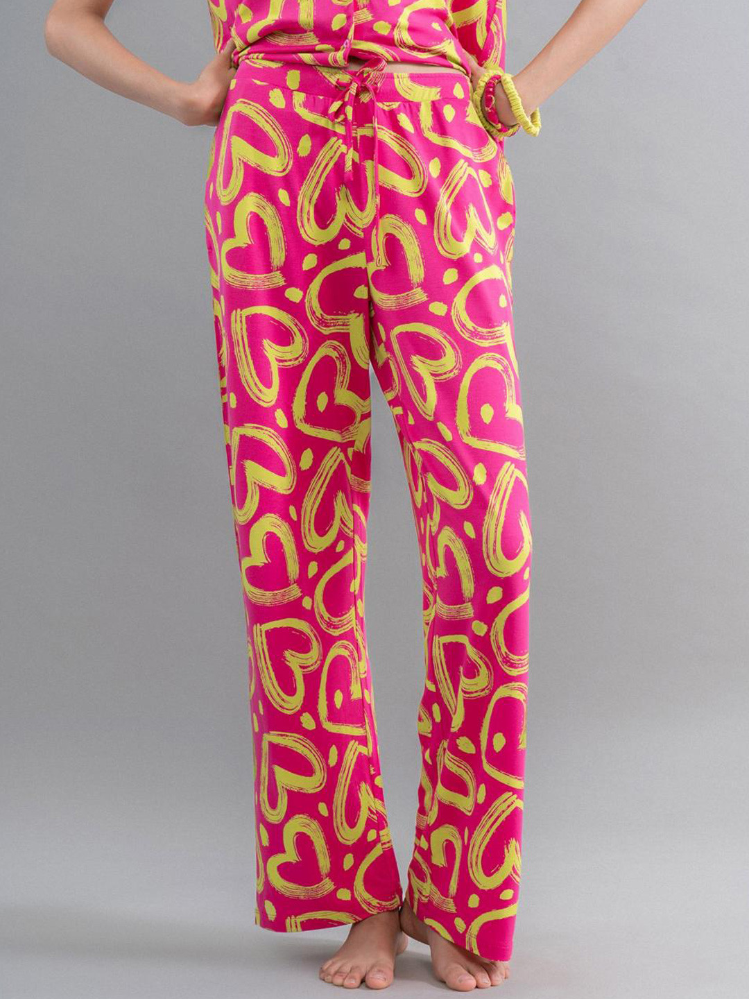 necesera Women Limited Edition Printed Mid-Rise Flared Lounge Pants