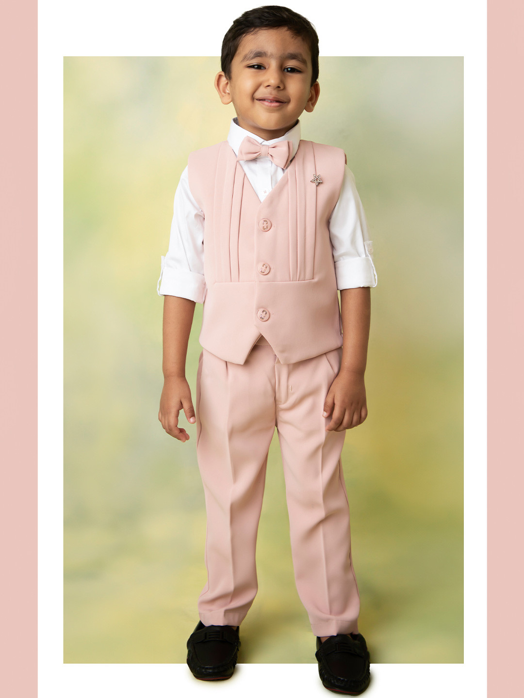 LITTLE COLLARS Boys Self Design Collarless Single-Breasted 4-Pieces Suits