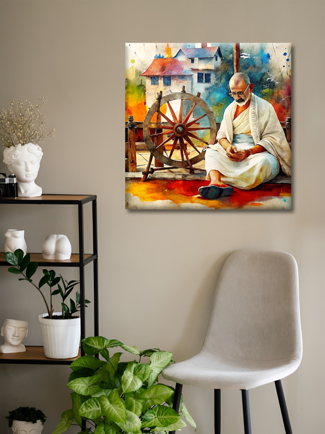 OLIVE TREE White & Orange Abstract Canvas Wall Art