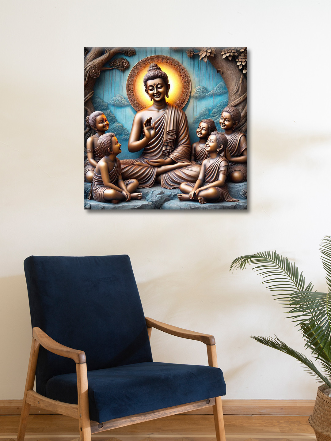 OLIVE TREE Copper-Toned & Blue Religious Printed Canvas Wall Art