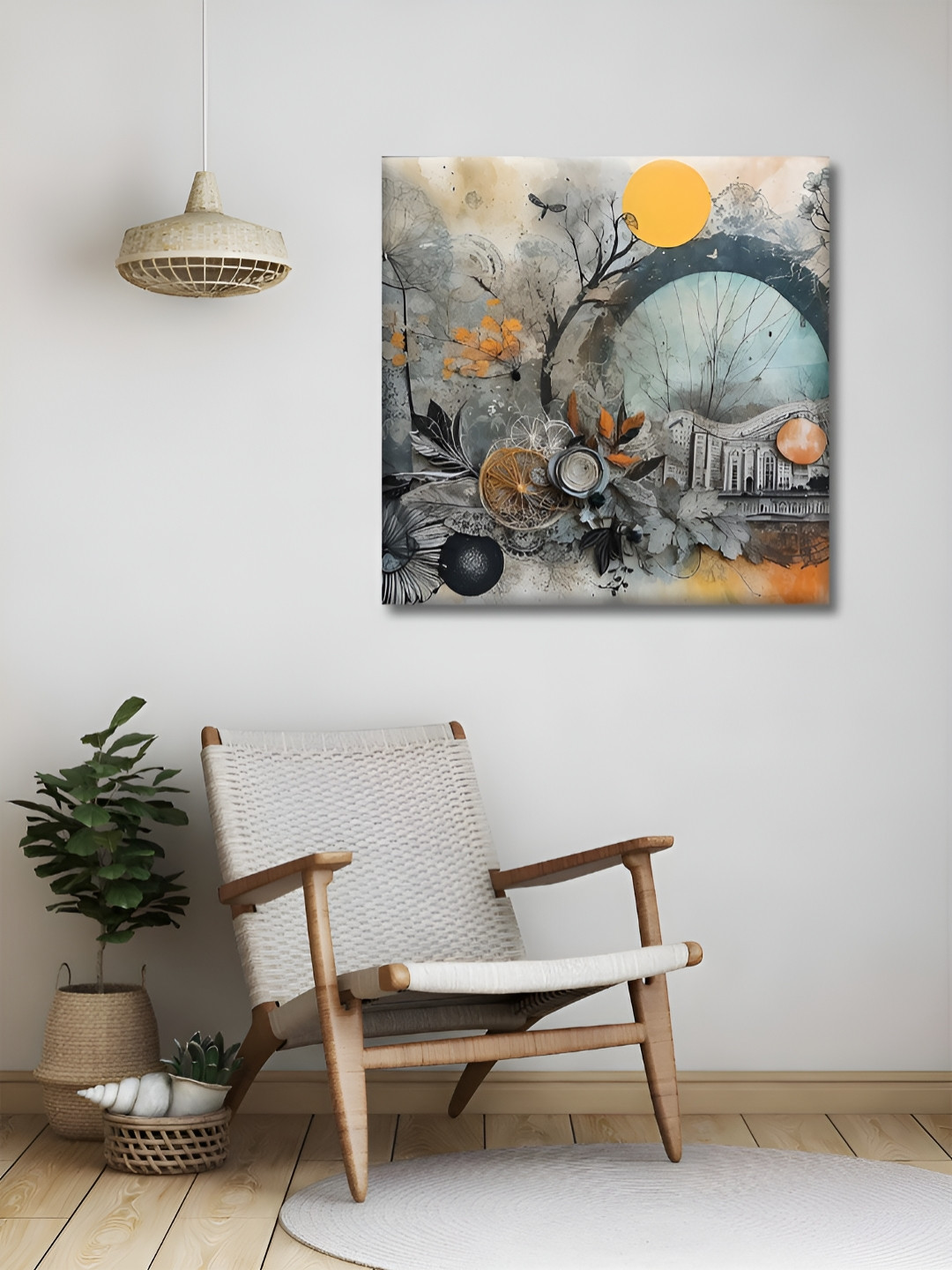 OLIVE TREE Grey Abstract Printed Canvas Wall Art