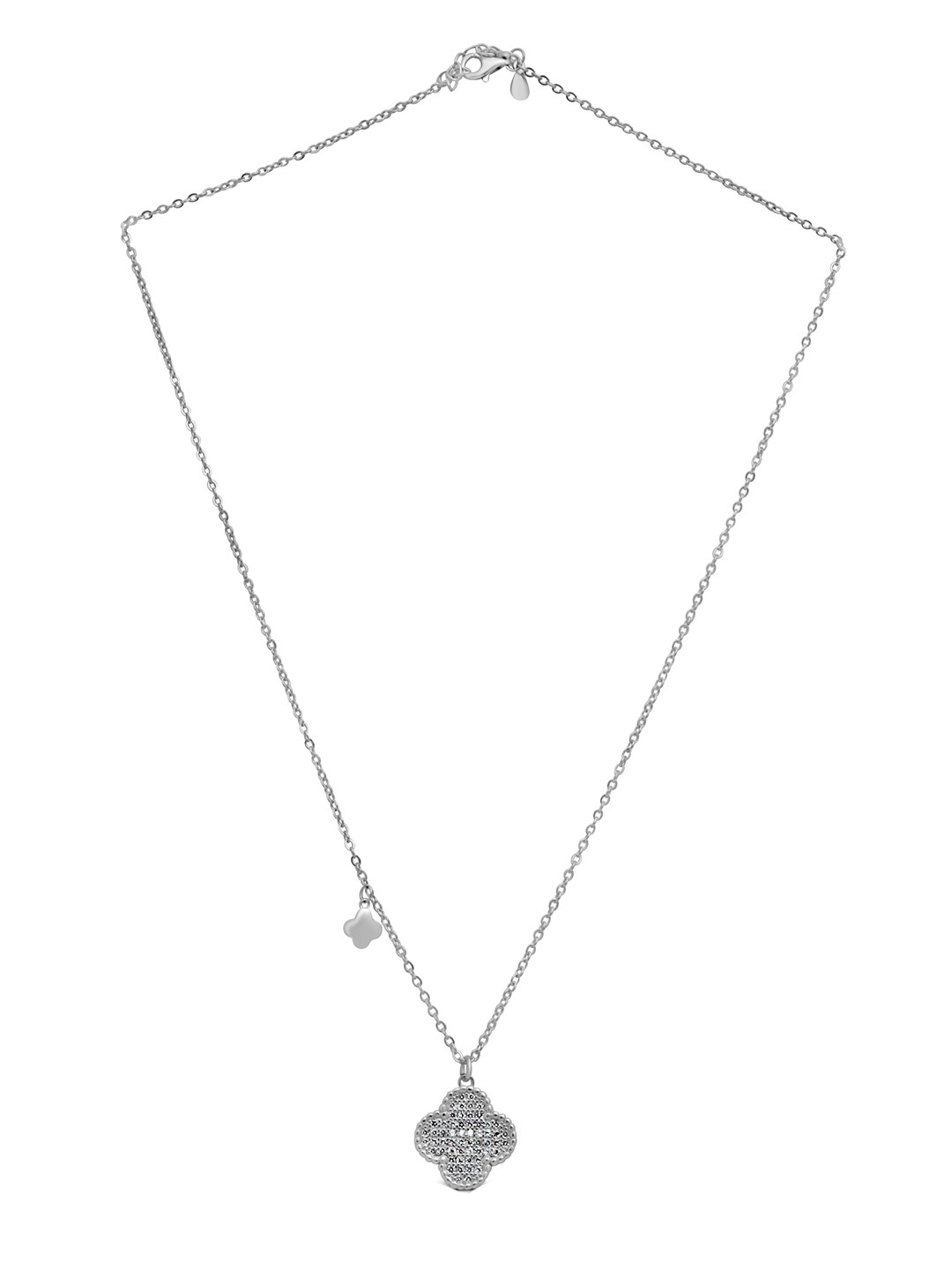 925 SILLER 925 Pure Silver Zircon Studded Both Side Wearable Floral Pendant With Chain