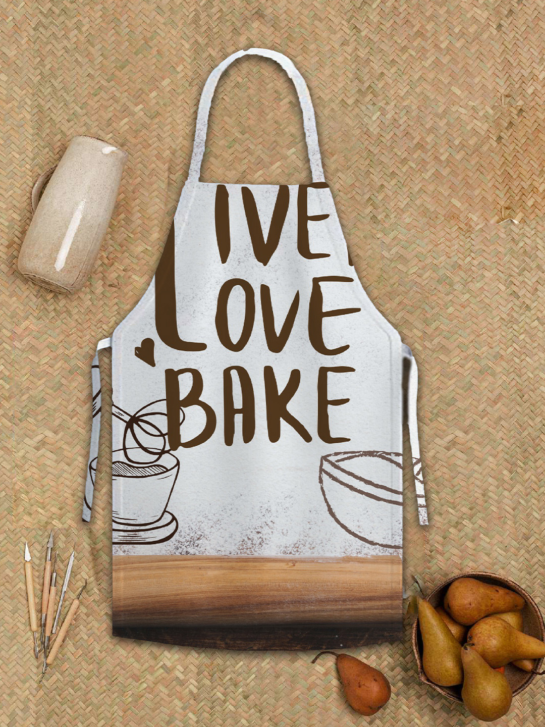 Steve & Anderson Unisex White & Brown Printed Pure Cotton Front Pocket Kitchen Apron