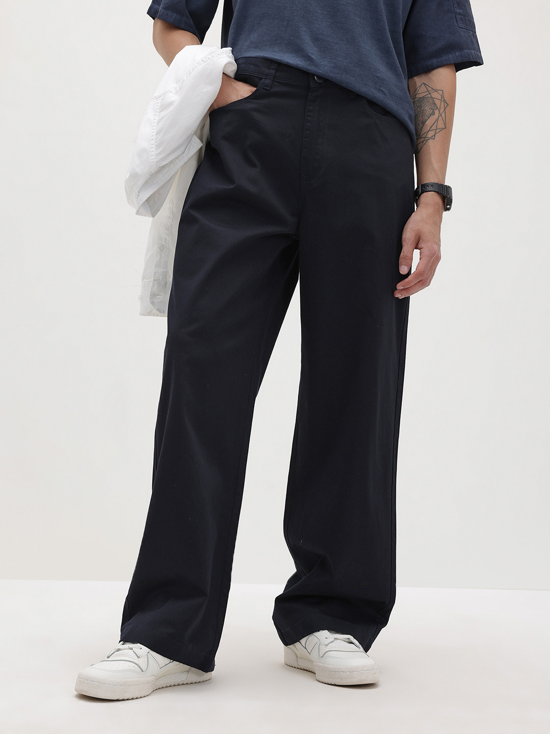 The Roadster Life Co. Men Pure Cotton Wide Leg Fit Chinos