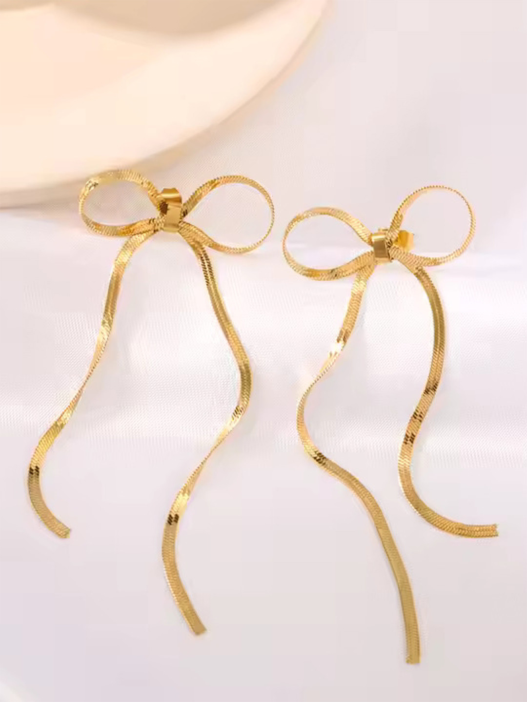 ZAISHA 18K Gold Plated Bow Drop Dainty Earrings