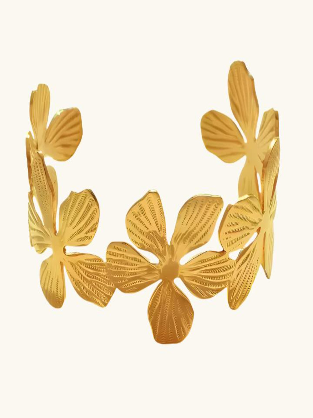 ZAISHA 18K Gold Plated Stainless Steel Flower Cuff Bangle Bracelet