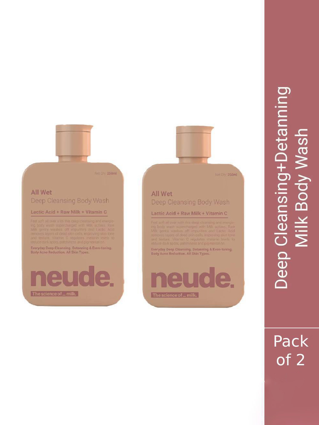 Neude Skin Pack Of 2 All Wet Deep Cleansing Body Wash With Milk - 250 ml Each