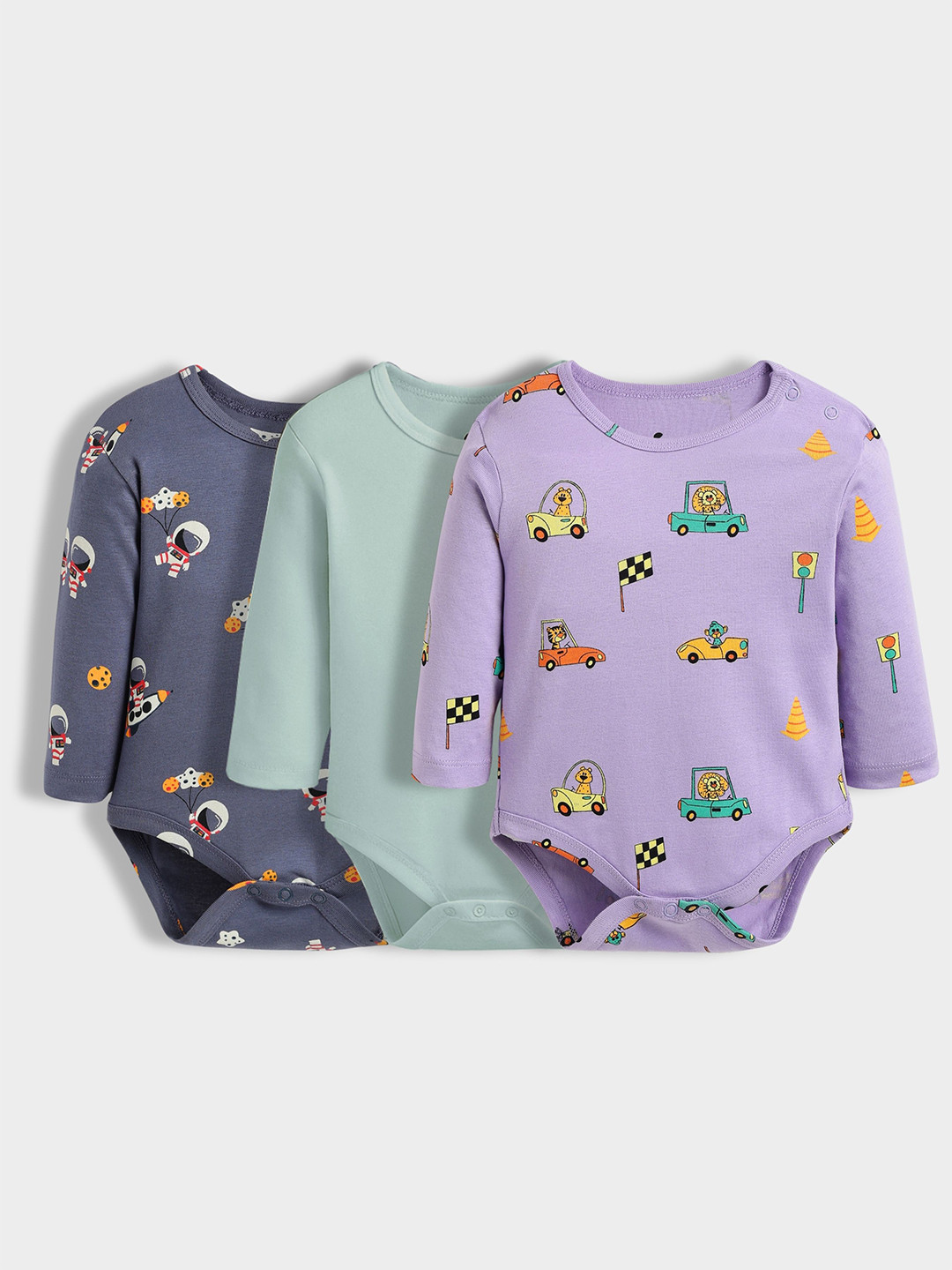 Orange Sugar Infants Pack Of 3 Printed Cotton Bodysuits