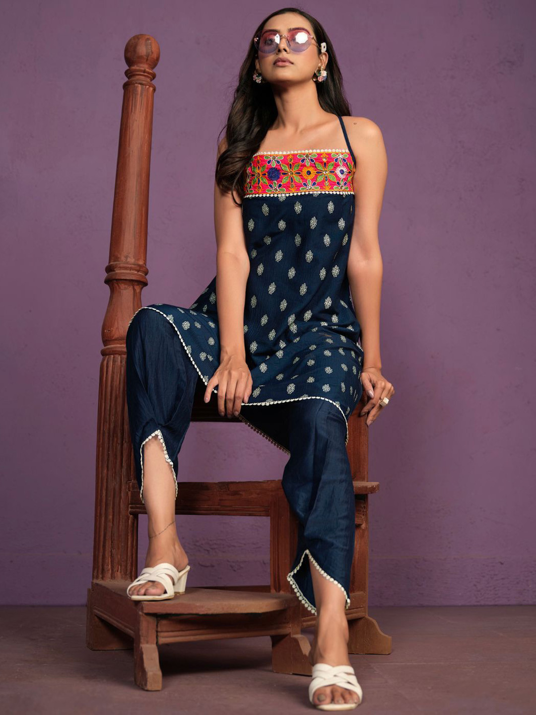 Sangria Embroidered A-Line Tunic & Dhoti Pant Co-ords