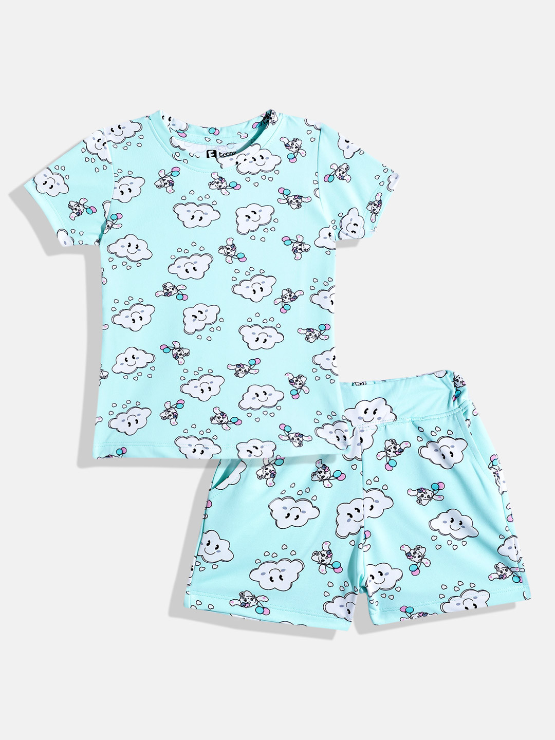 Eteenz Girls Cloud Printed T-shirt with Shorts